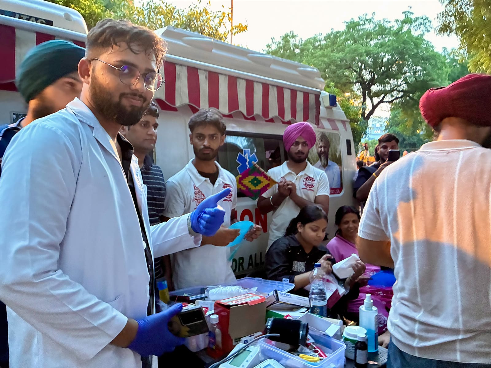 First aid stalls installed near the protest site in Jantar Mantar, New Delhi. 