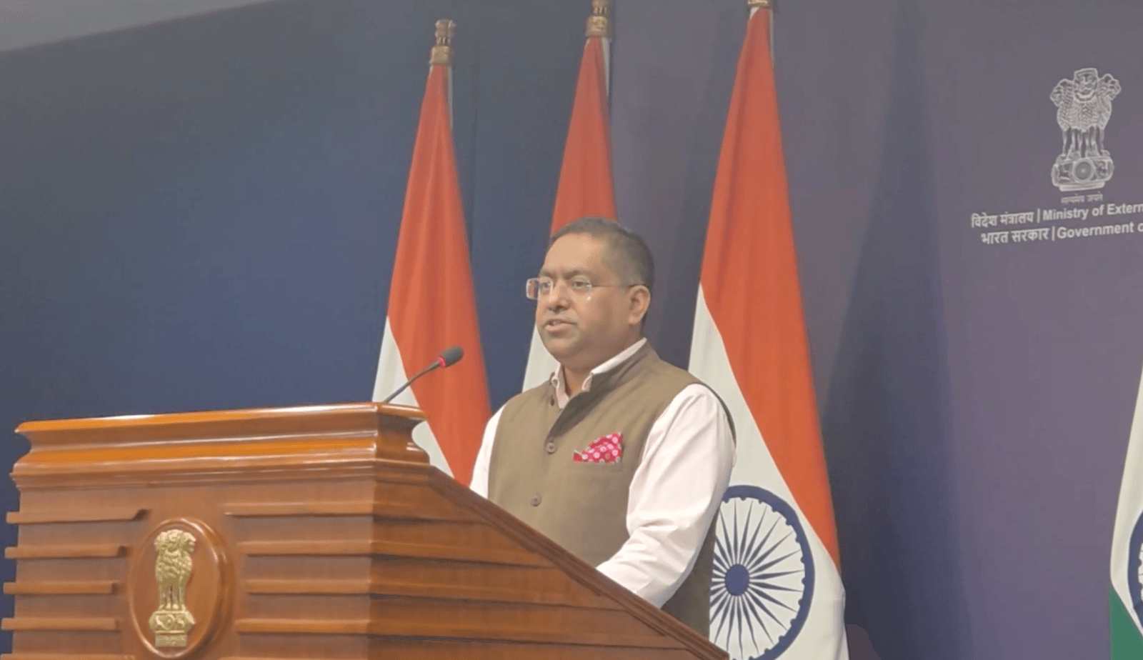 Indian ministry of external affairs spokesperson during a press briefing in New Delhi.